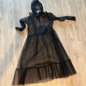 Red Valentino Grosgrain-trimmed Point d'esprit Hooded Midi Dress 46EU